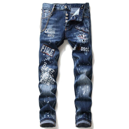 men jeans famous D2 Men slim jeans pants mens denim trousers zipper blue hole Pencil Pants - Velora