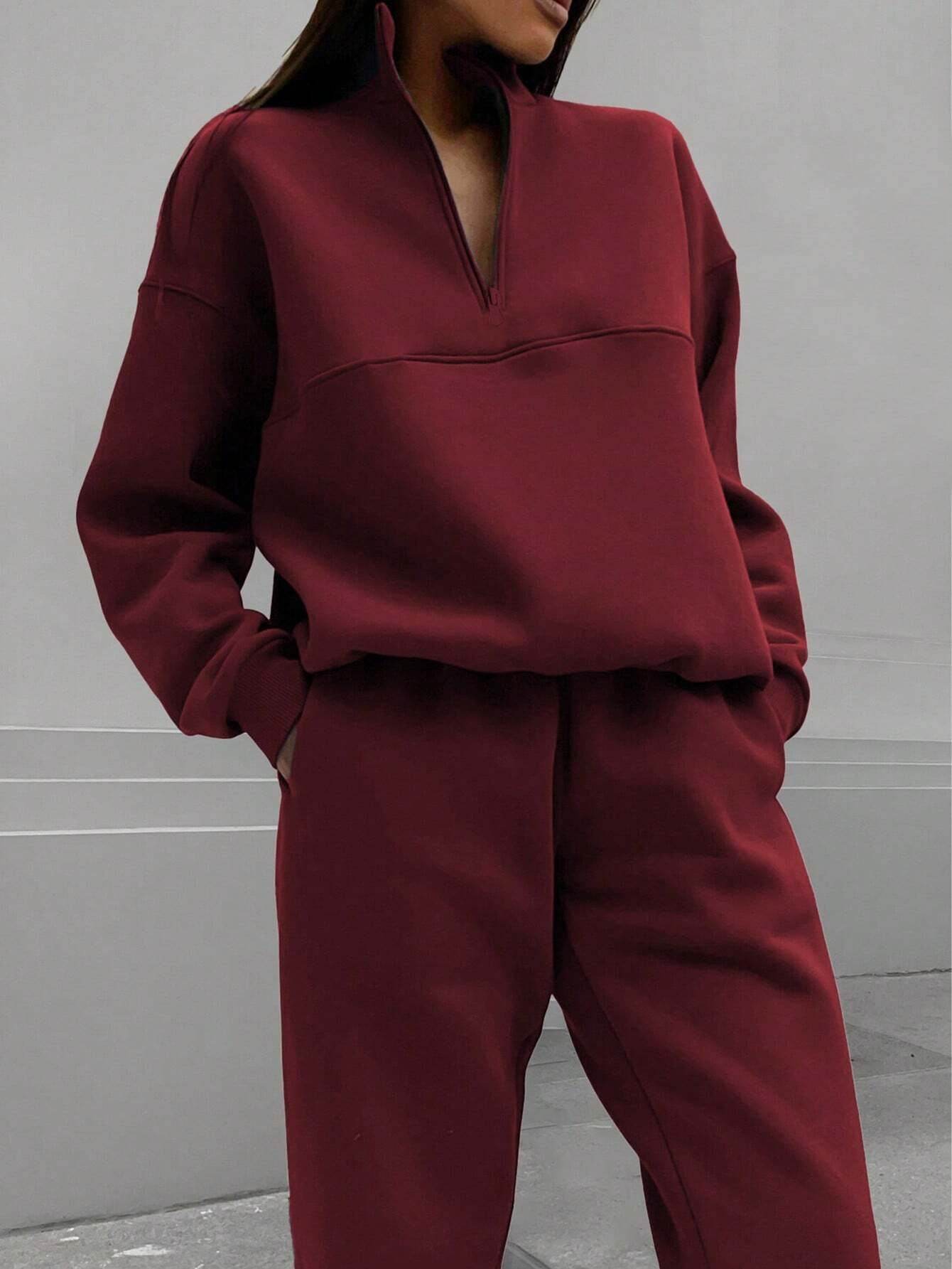 Long-sleeved Sports Sweatshirt Suit Fashion Stand-up Collar Zip-up Top And Elastic Band Trousers With Pocket Srping Fall Clothing For Women - Velora