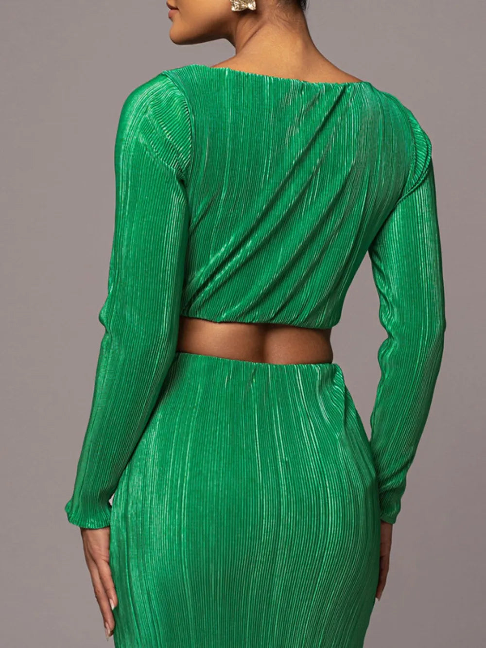 Ruched Cowl Neck Top and Maxi Skirt Set - Velora
