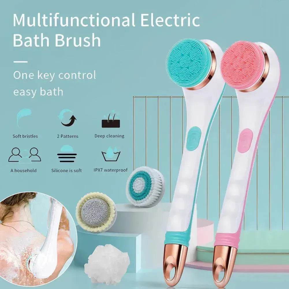 Electric Body Scrubber Brush – Silicone Back Scrubber USB Rechargeable with 4 Brush Heads