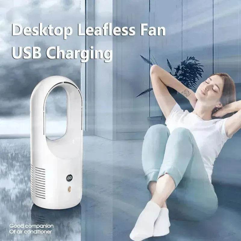 Electric Bladeless Fan Cooler Desktop Portable Usb Rechargable Air Cooling Fan Wireless Led Display Silent 360 Circulation - Velora