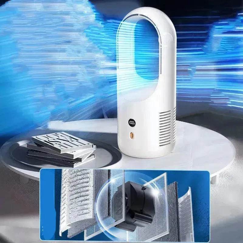 Electric Bladeless Fan Cooler Desktop Portable Usb Rechargable Air Cooling Fan Wireless Led Display Silent 360 Circulation - Velora