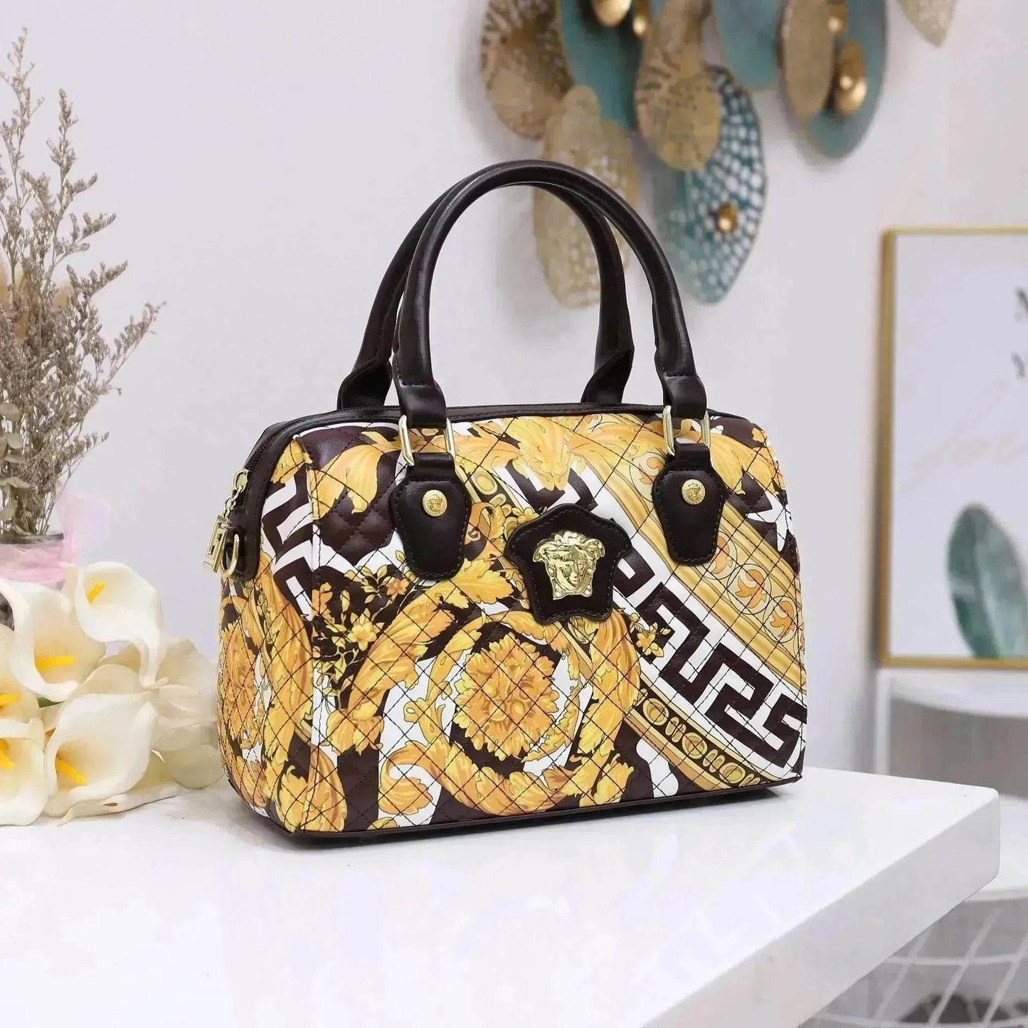 Elegant Explosive Style Ladies Boston Printed PU Leather Vintage Women Handbag - Velora