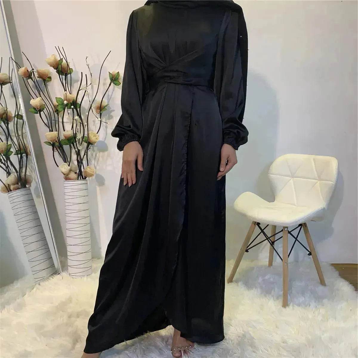 Elegant Solid Color Abaya Dress Robe for Arab Dubai Turkey Middle East Women. - Velora