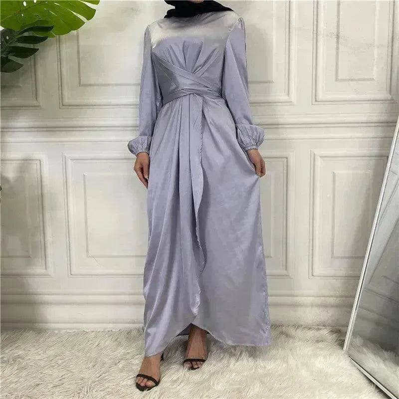 Elegant Solid Color Abaya Dress Robe for Arab Dubai Turkey Middle East Women. - Velora