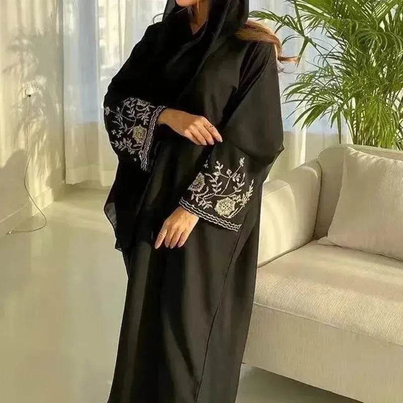 Embroidered Sleeve Loose Cardigan Abaya Dress Robe for Arab Dubai Turkey Middle East Women - Velora