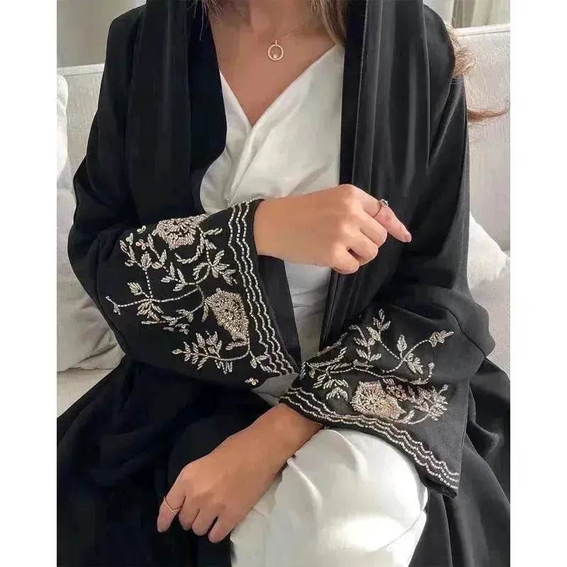Embroidered Sleeve Loose Cardigan Abaya Dress Robe for Arab Dubai Turkey Middle East Women - Velora