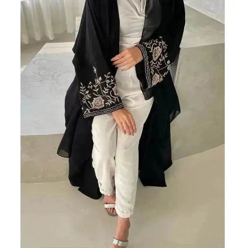 Embroidered Sleeve Loose Cardigan Abaya Dress Robe for Arab Dubai Turkey Middle East Women - Velora