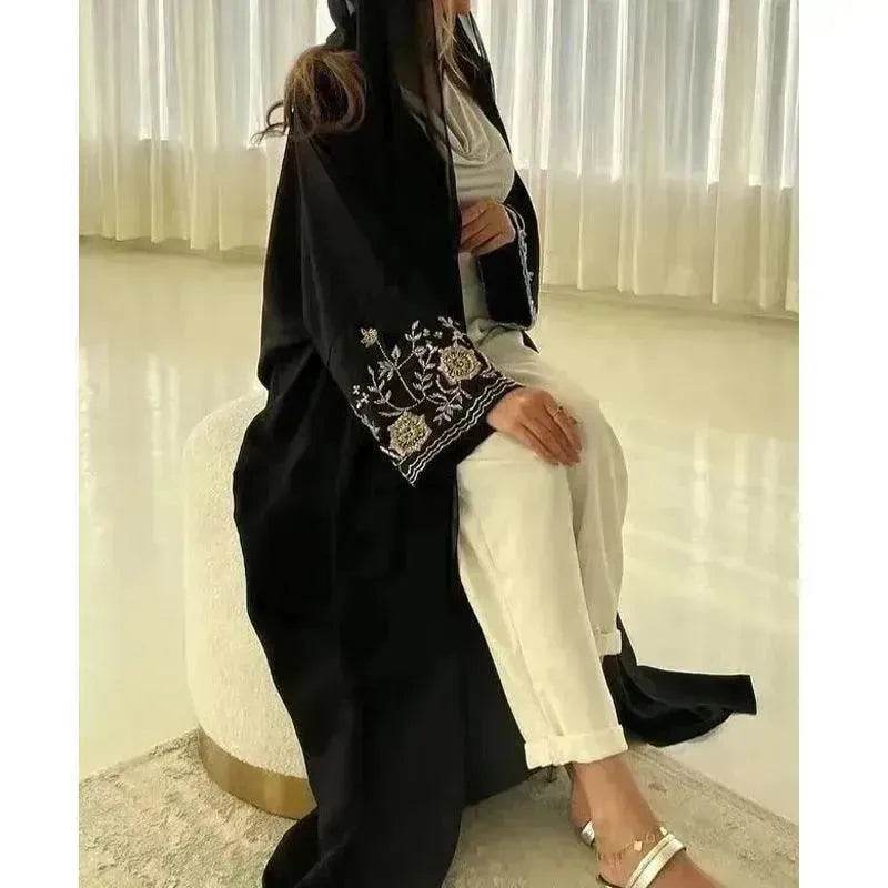 Embroidered Sleeve Loose Cardigan Abaya Dress Robe for Arab Dubai Turkey Middle East Women - Velora