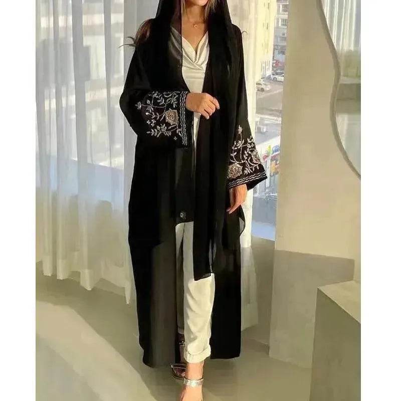 Embroidered Sleeve Loose Cardigan Abaya Dress Robe for Arab Dubai Turkey Middle East Women - Velora