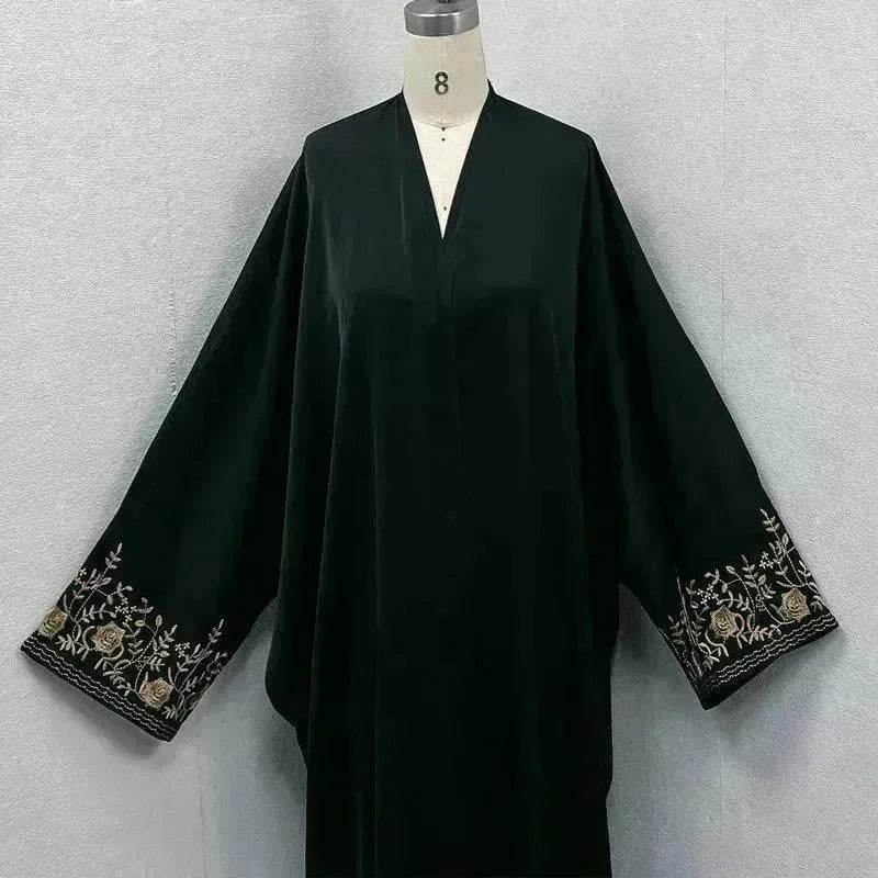 Embroidered Sleeve Loose Cardigan Abaya Dress Robe for Arab Dubai Turkey Middle East Women - Velora