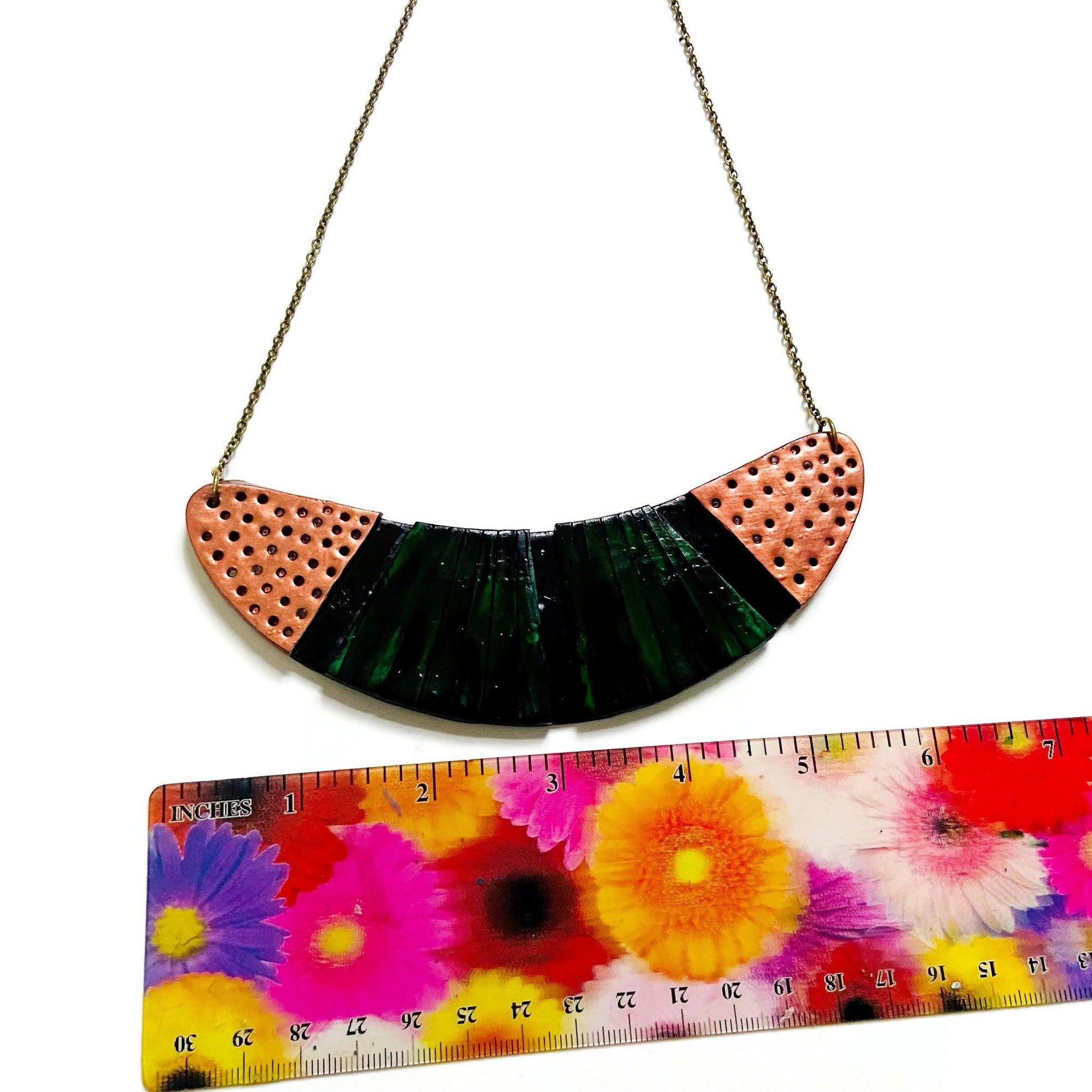 Emerald Green Statement Necklace with Black & Copper Accents - Velora Luxury Fashion