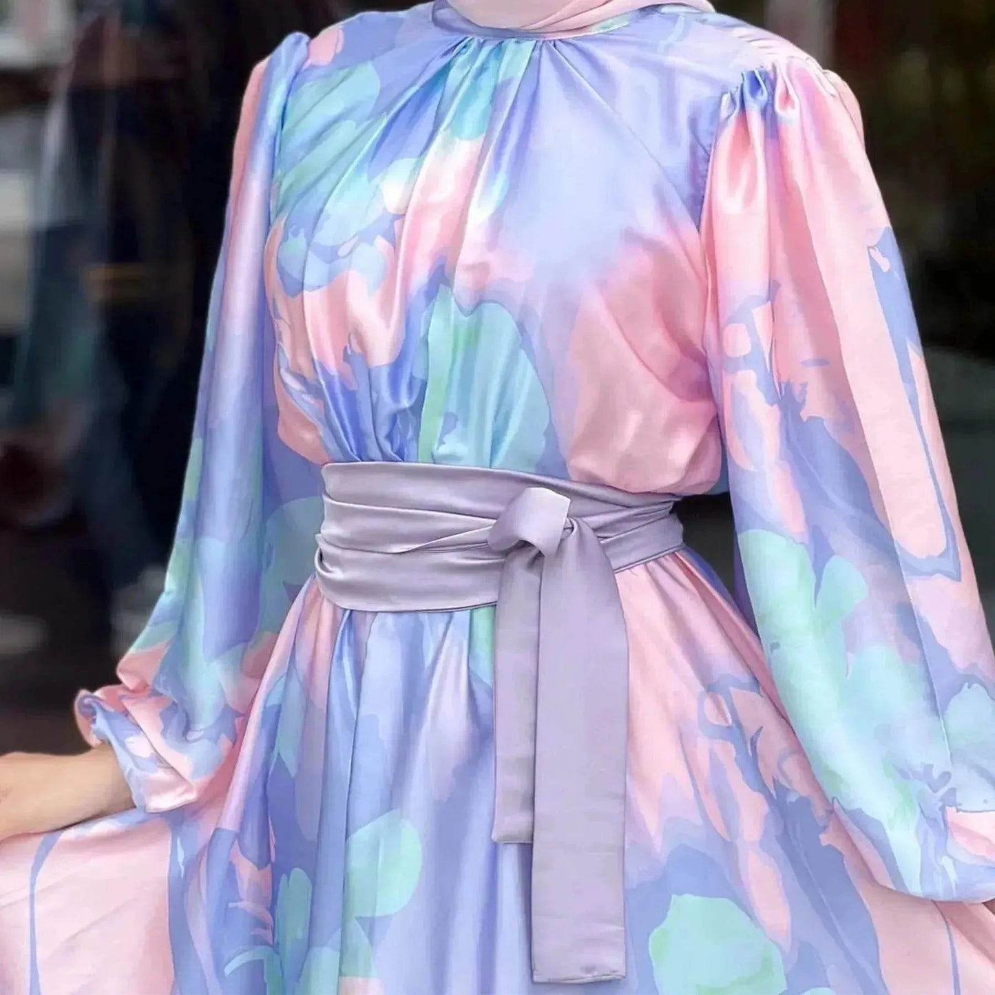 European And American Dubai Middle East Pure Beautiful Printed Dress, Ankle-length Printed Maxi Dress Fashionable Abaya Dress - Velora