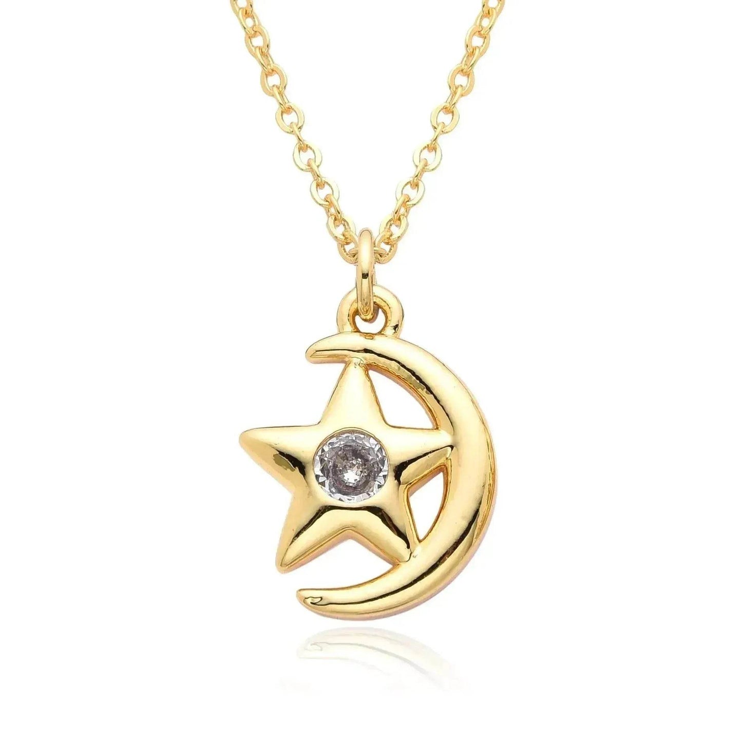European And American Electroplated Brass Moon Star Necklace For Women - Velora
