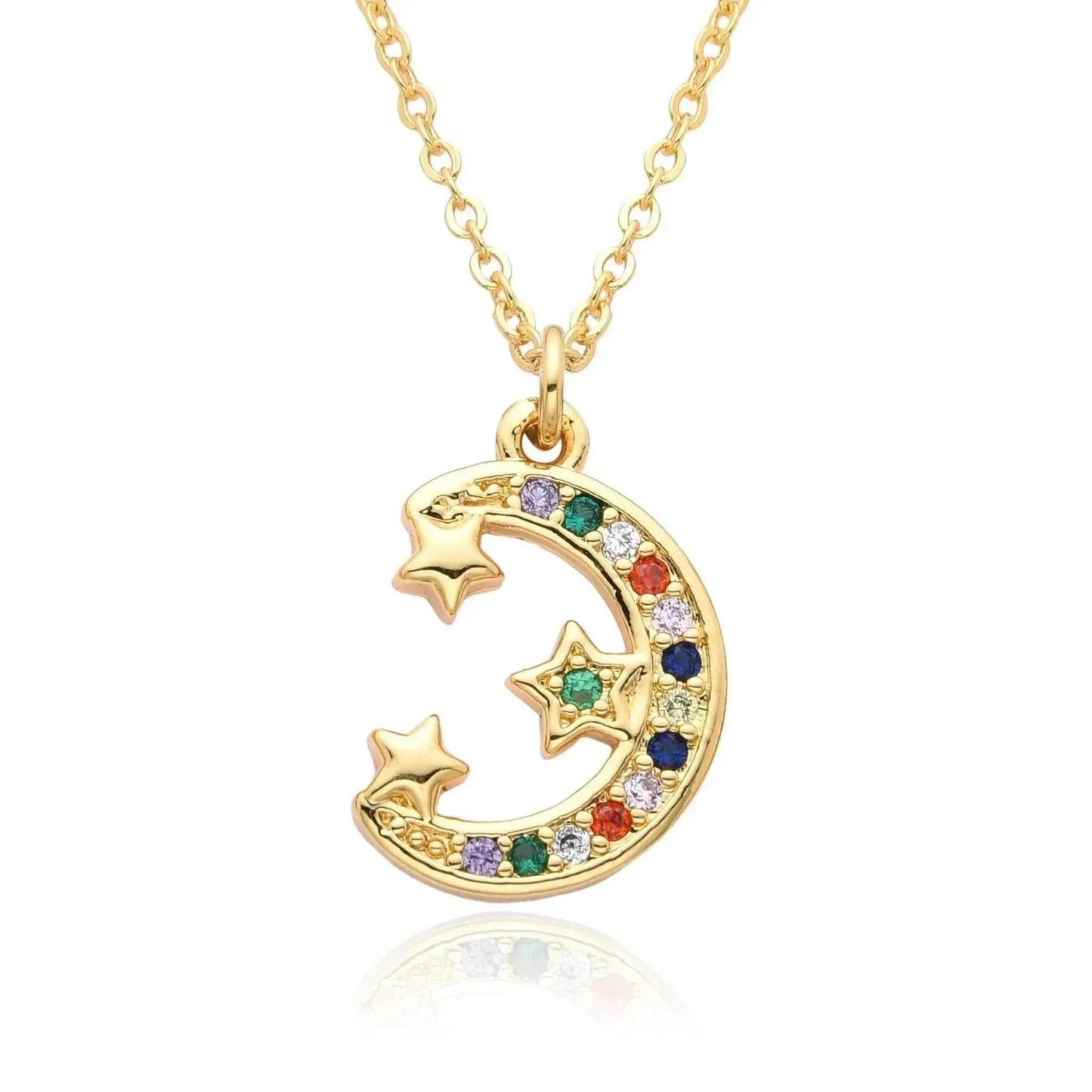 European And American Electroplated Brass Moon Star Necklace For Women - Velora