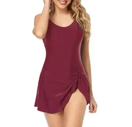 European And American Fashion Pure Color Slimming Flab Hiding Push Up Dress Women's Summer Swimsuit - Velora