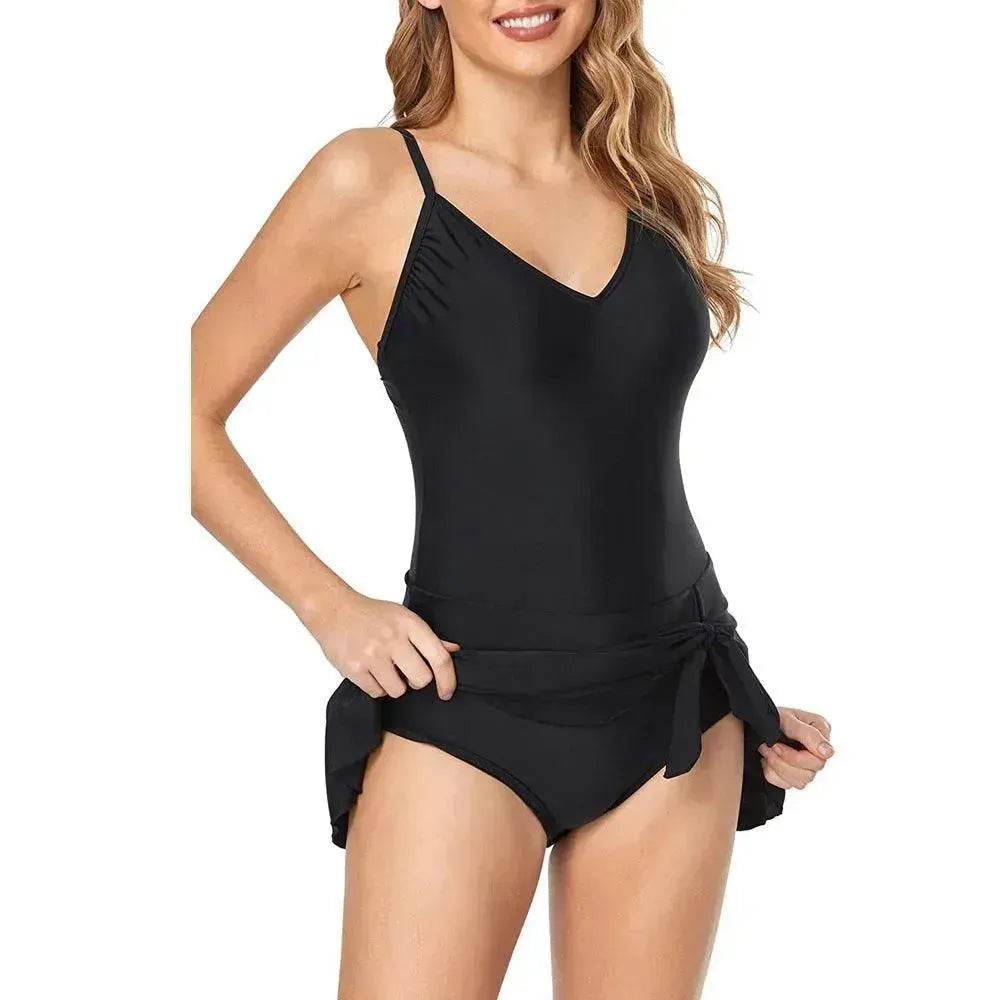 European And American Fashion Pure Color Slimming Flab Hiding Push Up Dress Women's Summer Swimsuit - Velora