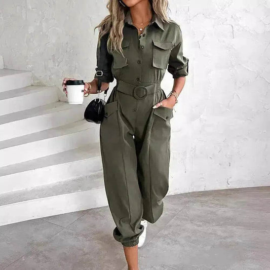 European And American New Women's Clothes Waist-tied Leisure Cargo Jumpsuit - Velora