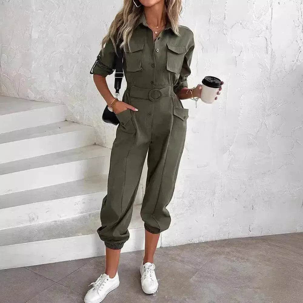 European And American New Women's Clothes Waist-tied Leisure Cargo Jumpsuit - Velora