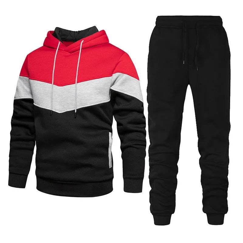 2pcs Winter Fashion Stitching Suit Outdoors Sports Suit Men's Sweatsuit Hoodie Outfit set - Velora