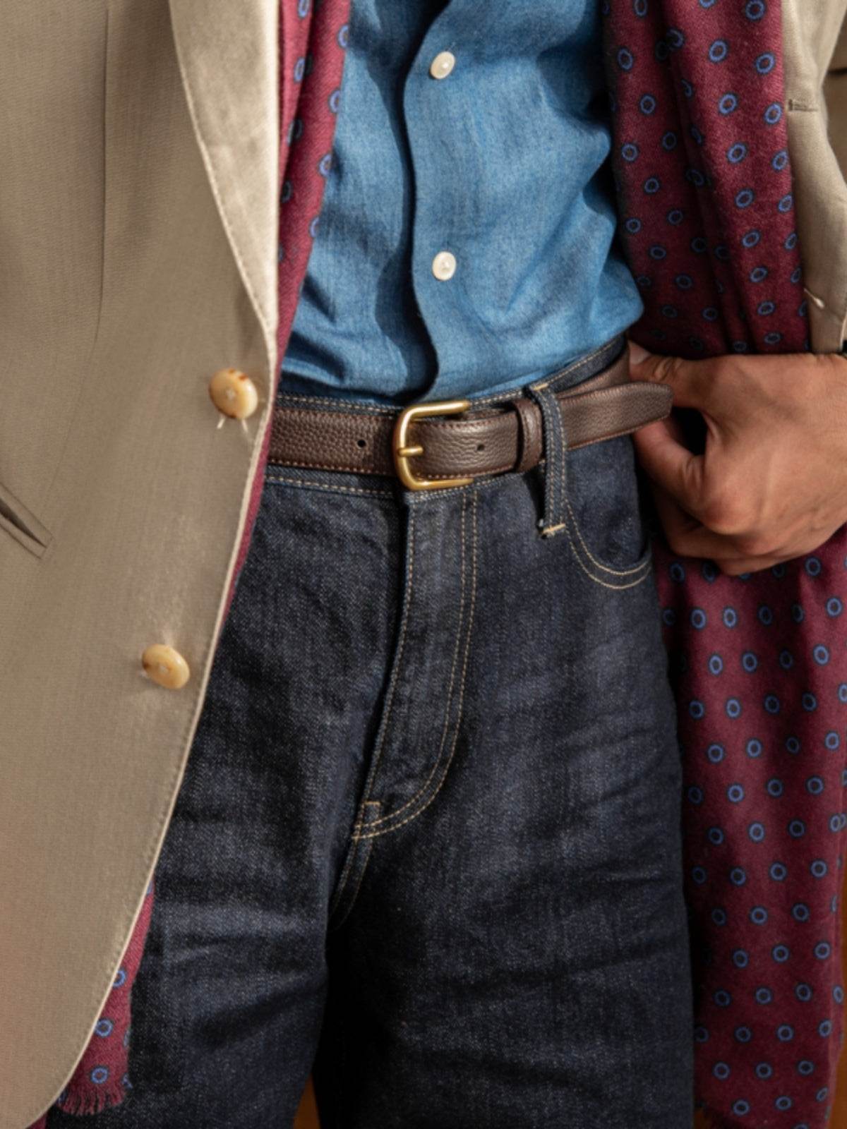 Men's And Women's Belt Lychee Pattern Calfskin - Velora