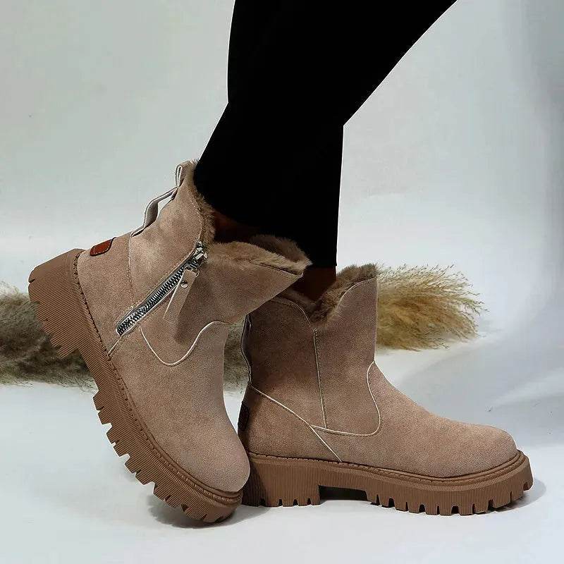 Thick Plush Snow Boots Women Faux Suede Non-slip Winter Shoes - Velora