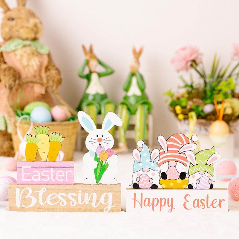 Easter Supplies Easter Rabbit Holding Flower Wooden Decoration - Velora