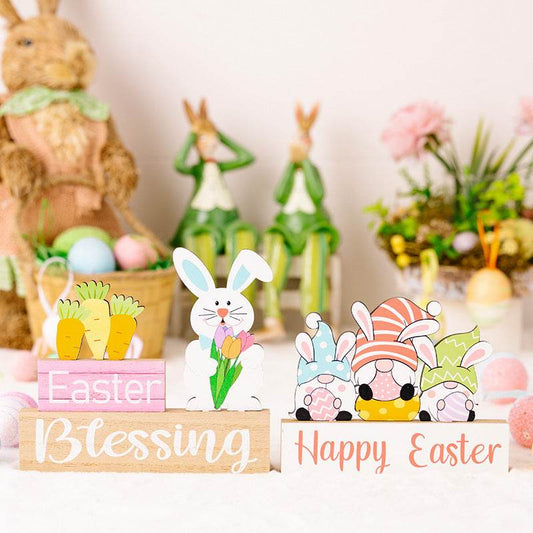 Easter Supplies Easter Rabbit Holding Flower Wooden Decoration - Velora