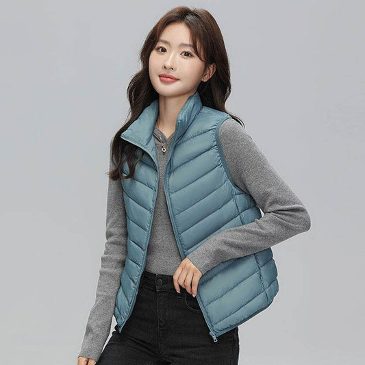Stand Collar Outer Wear Slimming Plus Size Down Vest Vest - Velora