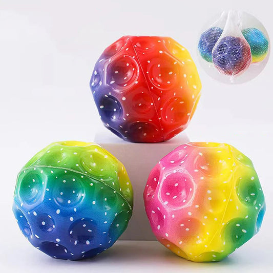 Colorful Hole Ball Soft Bouncy Ball Anti-fall Moon Shape Porous Bouncy Ball Kids Indoor Toys Ergonomic Design Elastic Ball Velora