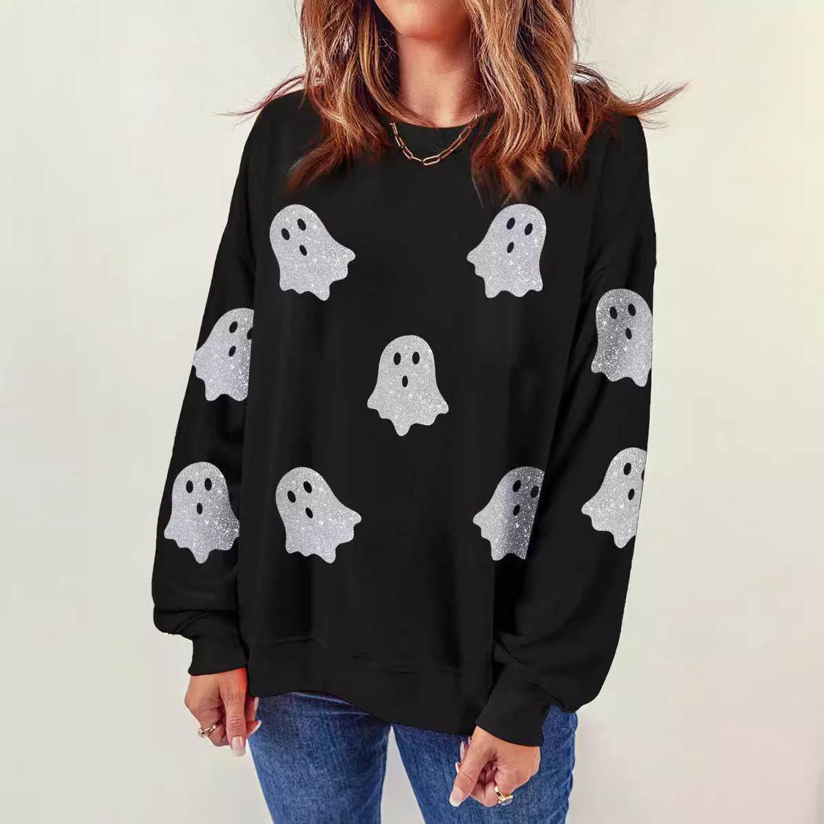 Halloween Ghost Top Loose Casual Pullover - Velora