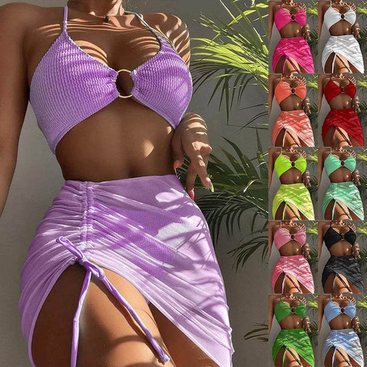 3pcs Halter Bikini Summer Fashion Personalized Three-point Beach Swimsuit For Women - Velora