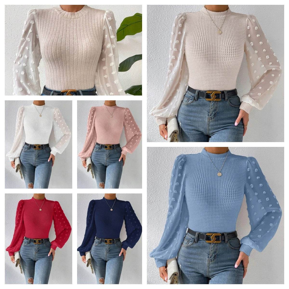 Women's Knitwear Round Neck Stitching Long Sleeve - Velora