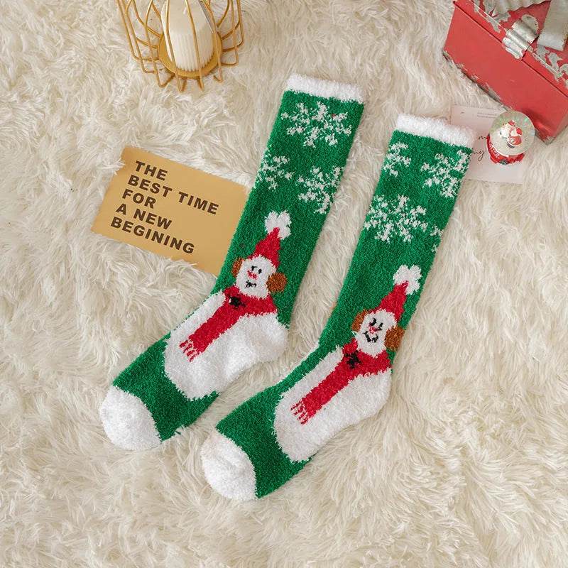 Coral Fleece Stockings Cartoon Thermal Christmas Room Socks - Velora