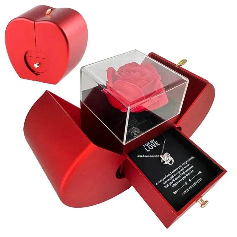 Fashion Jewelry Box Red Apple Christmas Gift Necklace Eternal Rose For Girl Mother's Day Valentine's Day Gifts With Artificial Flower Rose Flower Jewelry Box - Velora