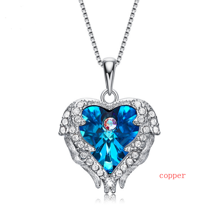 Swarovski Crystal Heart Angel Necklace in S925 Silver