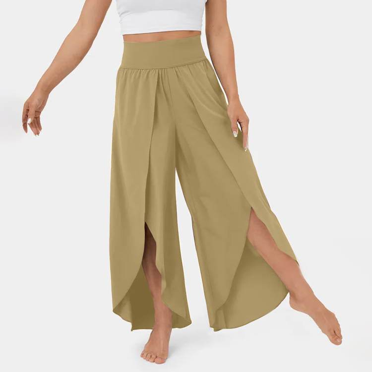 Loose Split Yoga Pants Summer Elastic High Waist Wide Leg Trousers Women's Fashion Versatile Clothing - Velora
