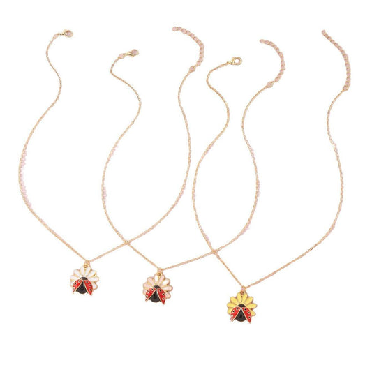 Children's Jewelry Pastoral Style Flower Ladybug Necklace Cute Cartoon Seven-spot Ladybug Pendant - Velora
