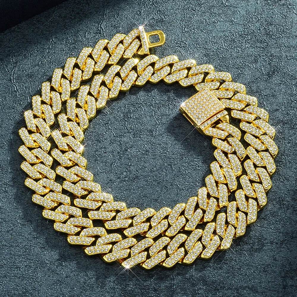 Box Buckle 14mm Bar Cuban Link Chain Bracelet and Necklace 2pcs - Velora