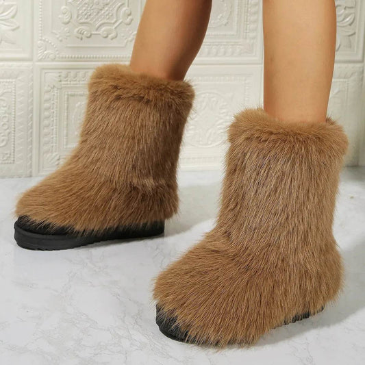 Fashion Long Plush Snow Boots Winter Warm Mid-tube Furry Cotton Shoes For Women Short Boot - Velora