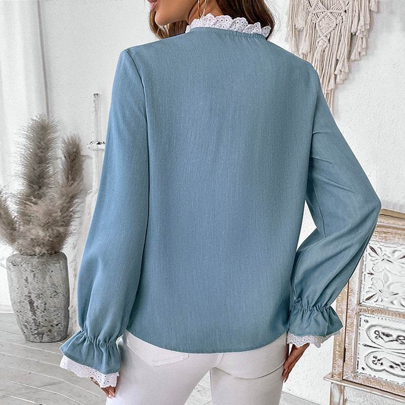 Elegant Single-breasted button Blue Shirt For Women - Velora
