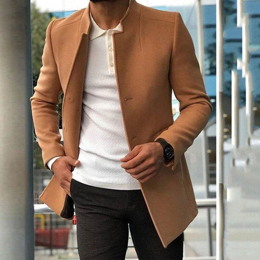 Men's Slim Coat Fashion Single-breasted Solid Color Business Jackets Fall And Winter Tops Outwear Clothing - Velora