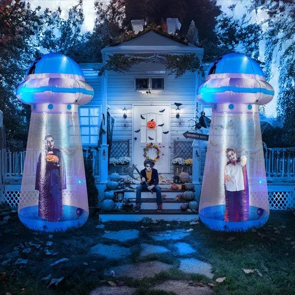 8.8 FT Halloween Inflatable UFO Yard Decoration, Fun Tall Blow Up Yard Decor With Built-in LED Lights And Stand Inside Design For Holiday Party Yard Lawn Garden Decor Indoor Outdoor - Velora