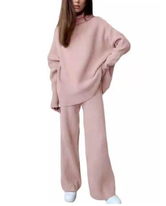 2 Pieces Women Sets Knitted Tracksuit Turtleneck Sweater - Velora