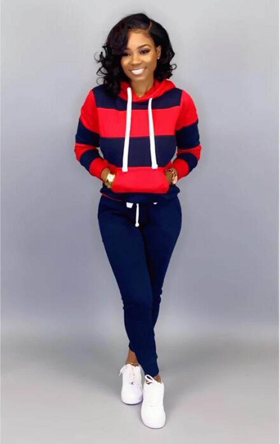 Women's Clothing Sweater Stitching Hooded Casual Sports Suit - Velora