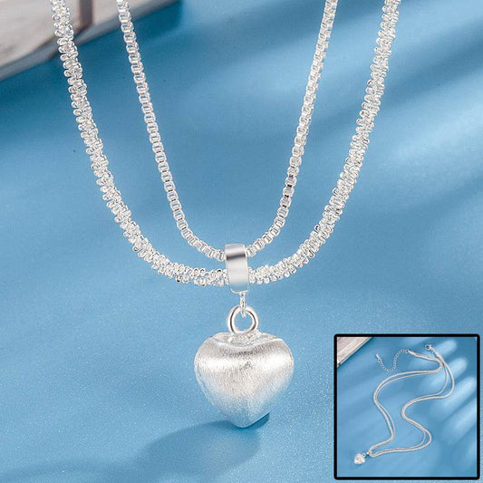 Double Layer Brushed Heart Pendant Necklace For Women High-end Feel Light Luxury Necklace Collarbone Chain Fashion Jewelry - Velora