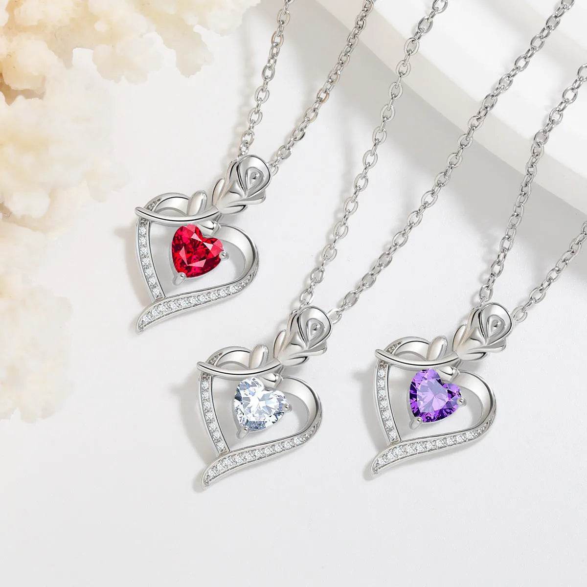 Rose Heart-shaped Necklace With Rhinestones Fashion Everlasting Flower Love Necklace For Women Valentine's Day Gift - Velora