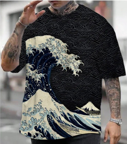 3D Printed Ukiyo-e T-shirt Men's Round Neck Short Sleeve