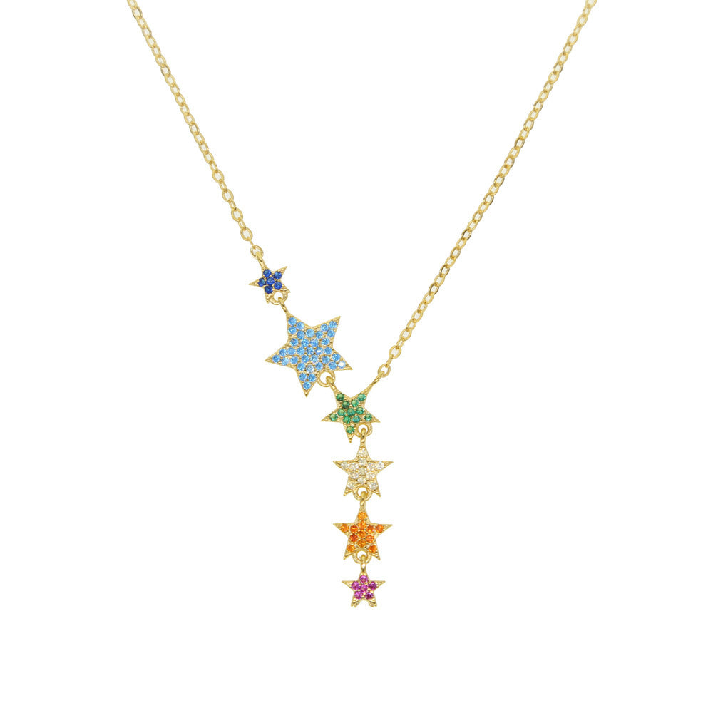 Colorful Zircon Inlaid Five-pointed Star Pendant Necklace