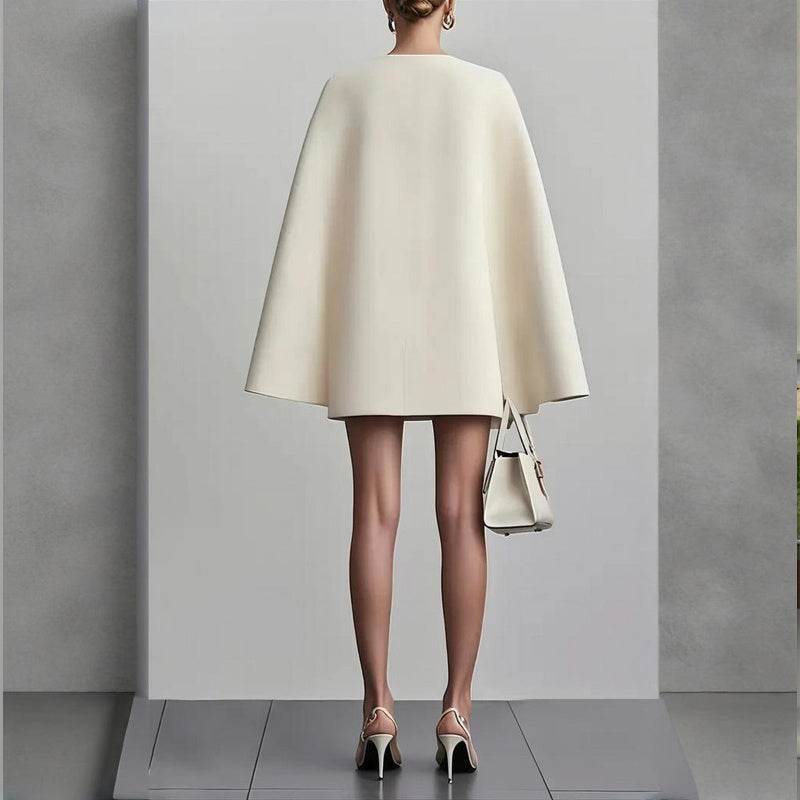 Formal V Neck Double-Breasted Mini Cape Sleeve Dress - Velora